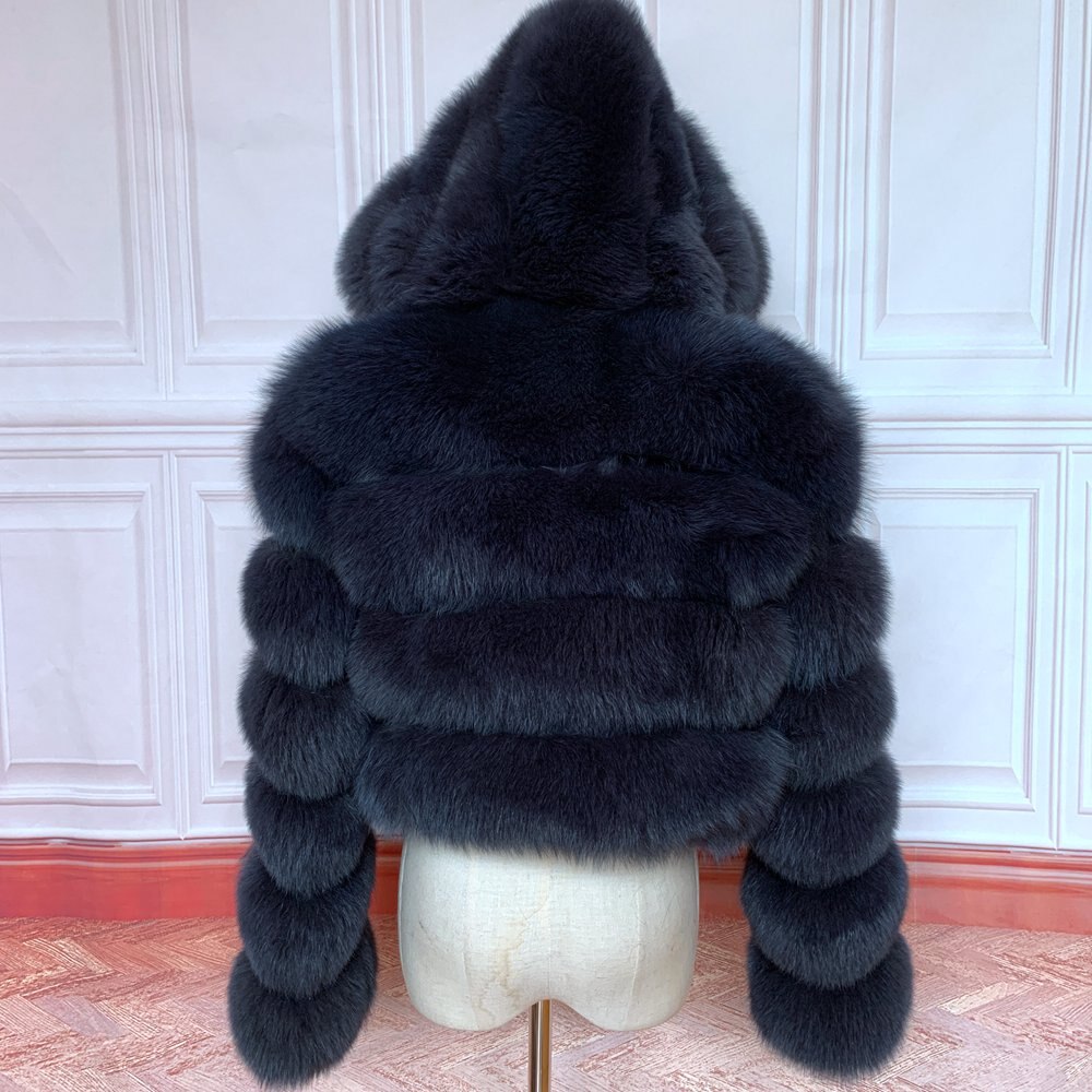 NEW Natural Short Real Fox Fur Coat hood For Women With Stand Collar ...